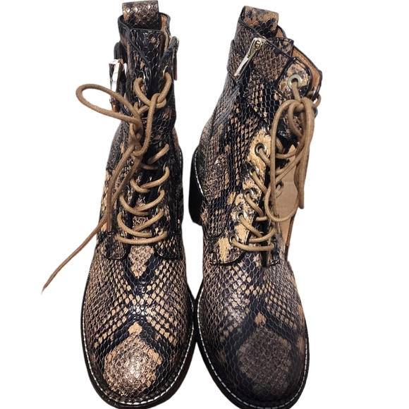 NEW Joie Raster Block Heel Snakeskin Embossed Leather Combat Boots - Picture 4 of 9